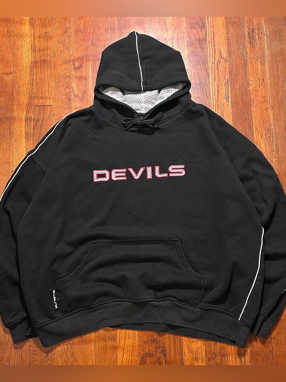 Vintage New Jersey Devils NHL Blue Line Embroidered Black Hoodie Sweatshirt XL